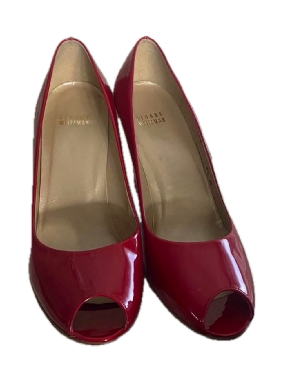 Stuart Weitzman Red Patent Leather Peep-Toe Stiletto Pumps Size 9.5
